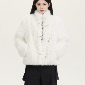 Stand Collar Fur Coat for Women, Soft Fluffy Cotton Jacket, Autumn Winter Fashion, Cozy Outerwear