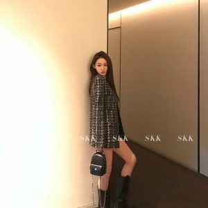 Starry Wool French Style Plaid Coat and Boucle Vest Set - Chic 90s Inspired Outerwear for Effortless Layering