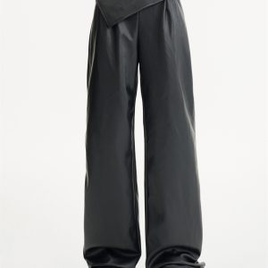 Straight Leg Slim Black Leather Pants - Loose Fit Casual Wide Leg Trousers for Autumn Winter - Y2K Fashion Essential
