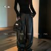 Straight Slim Black PU Leather Pants - Loose Fit Wide Leg Casual Trousers for Spring - 90s Inspired Street Style