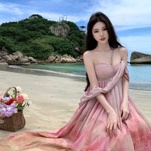 Strapless Greek Goddess Dress with Flowing Long Skirt - Elegant Beach Dress for Women, Perfect for Summer Seaside Vacation