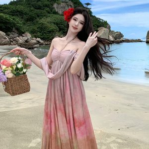 Strapless Greek Goddess Dress with Flowing Long Skirt - Elegant Beach Dress for Women, Perfect for Summer Seaside Vacation