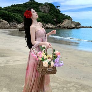 Strapless Greek Goddess Dress with Flowing Long Skirt - Elegant Beach Dress for Women, Perfect for Summer Seaside Vacation