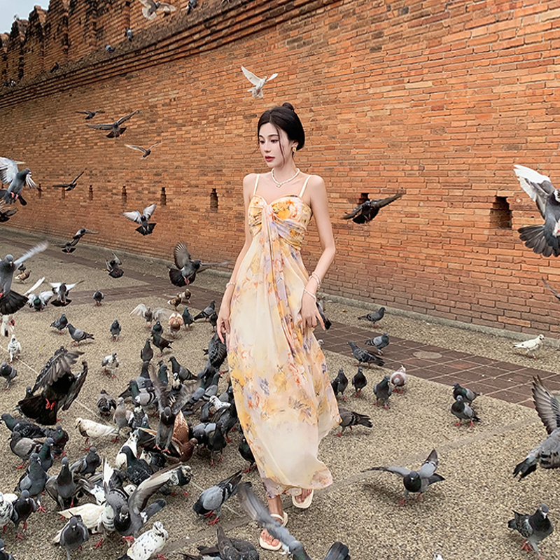 Strapless Vintage French Long Dress - Luxe Beachwear for Photos, Elegant Summer Style, Perfect for Sanya Getaways