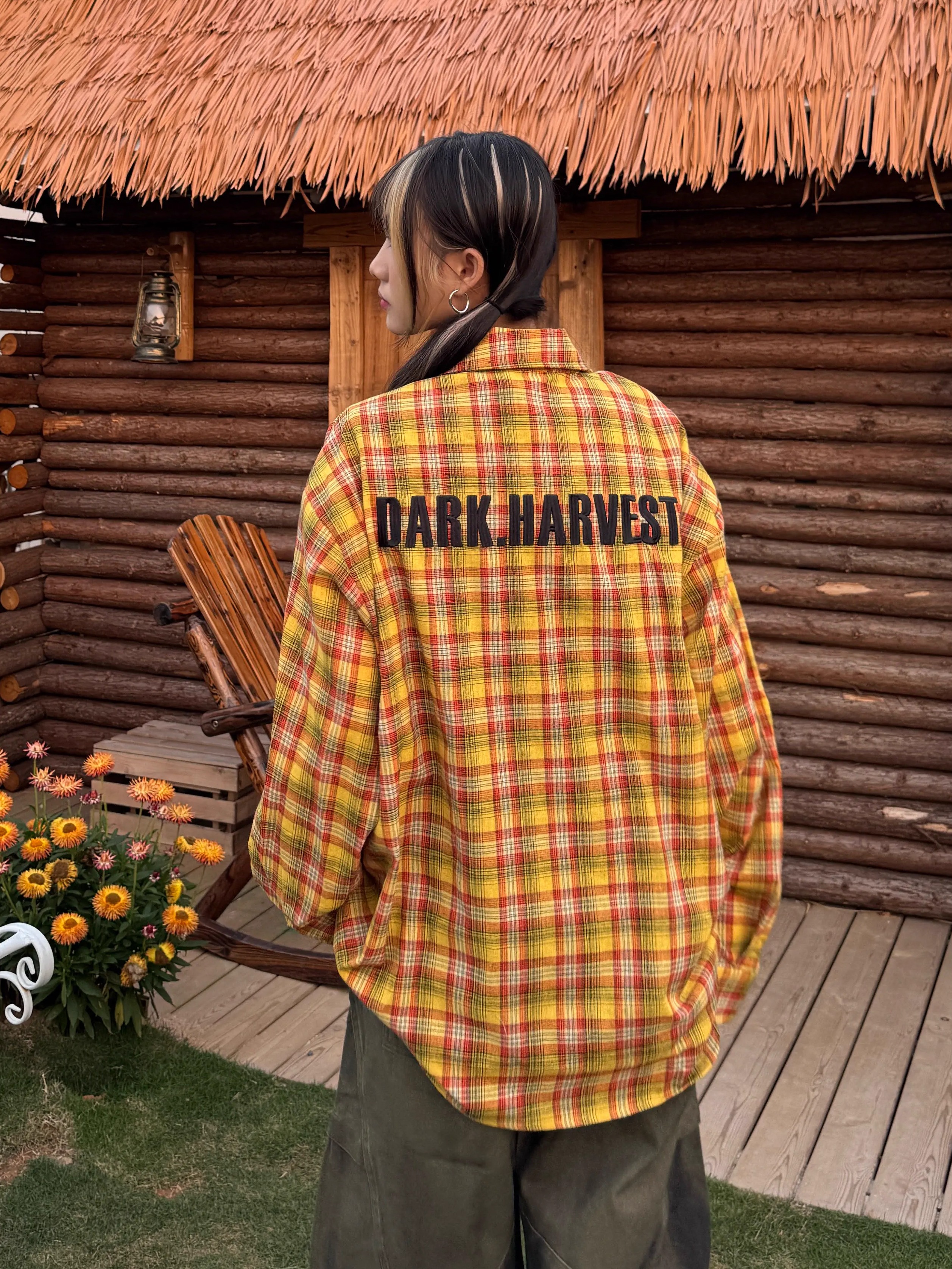 Striped Checkered Long Sleeve Shirt with Letter Embroidery - Unisex Loose Fit Spring Summer Jacket