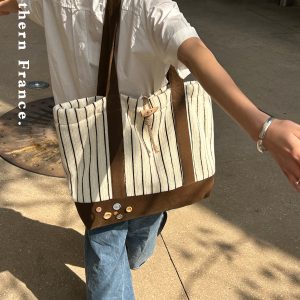 Striped Knitted Large Capacity Tote Bag for Commuting - Southern France Wheat Wave Design - Stylish Shoulder Bag