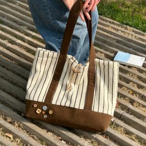 Striped Knitted Large Capacity Tote Bag for Commuting - Southern France Wheat Wave Design - Stylish Shoulder Bag