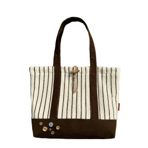 Striped Knitted Large Capacity Tote Bag for Commuting - Southern France Wheat Wave Design - Stylish Shoulder Bag