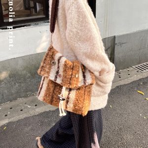 Striped Woolen Shoulder Crossbody Bag - Lazy Versatile Large Capacity Messenger Bag for Everyday Style