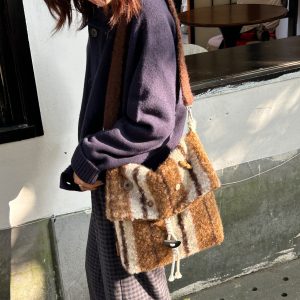 Striped Woolen Shoulder Crossbody Bag - Lazy Versatile Large Capacity Messenger Bag for Everyday Style