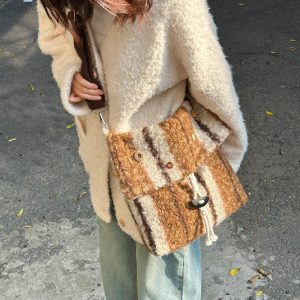 Striped Woolen Shoulder Crossbody Bag - Lazy Versatile Large Capacity Messenger Bag for Everyday Style