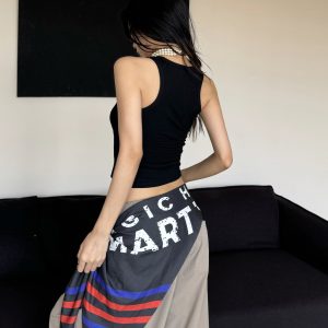 Studded Star Letter Print Crop Tank Top - Slim Fit American Style Summer Essential