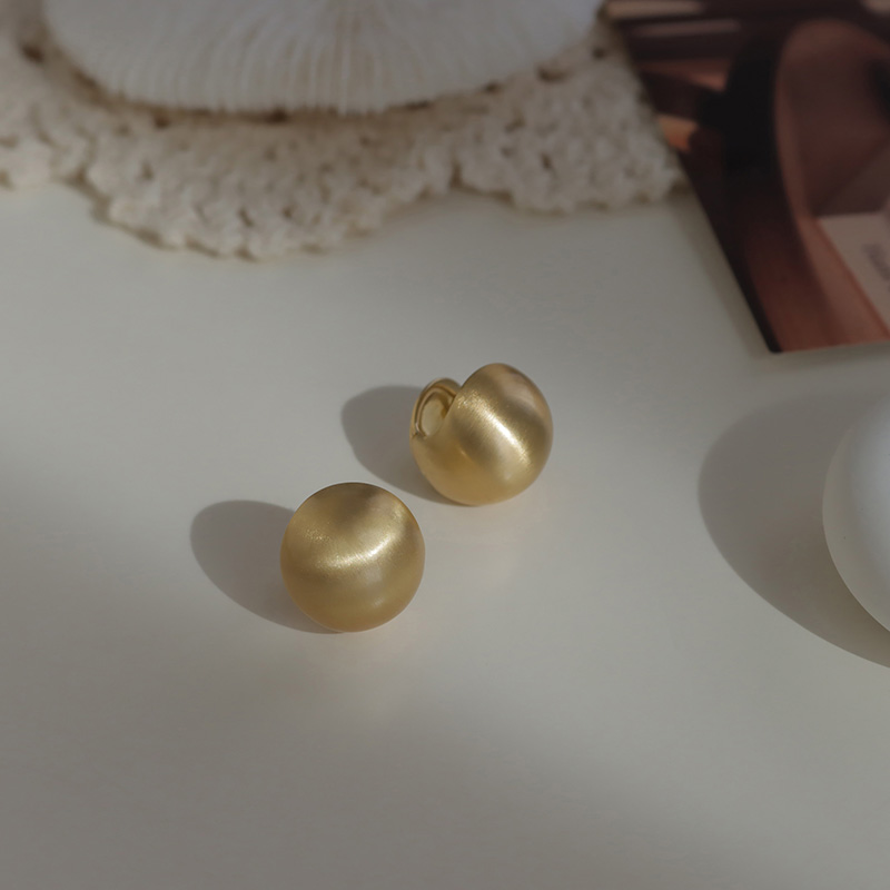 Stylish Minimalist Brushed Ear Clips Women's Three-Dimensional Round Ball Metal Earrings - Trendy Accessories for Modern Fashion