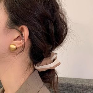 Stylish Minimalist Brushed Ear Clips Women's Three-Dimensional Round Ball Metal Earrings - Trendy Accessories for Modern Fashion