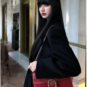 Stylish Women's Long Woolen Coat - French Black Winter Outerwear with Tall Waist Design for Chic, Timeless Elegance