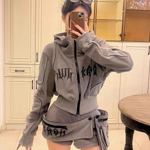 Stylish Women's Two-Piece Outfit Set: High-Quality Hooded Sweatshirt and High-Waisted Shorts for Spring 2025 Fashion