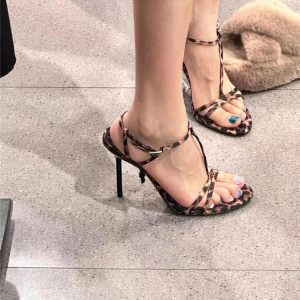 Summer 2024 French Leopard Print High Heels for Women - Sexy Open Toe, Thin Heel, One-Strap Elegant Sandals