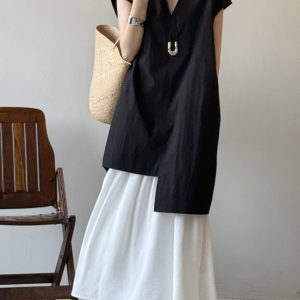 Summer 2025 Irregular V-Neck Top and Camisole Dress Set for Women - Youthful, Fashionable Two-Piece Outfit