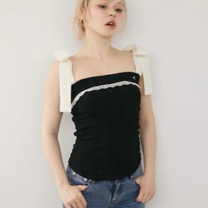 Summer and Mary Japanese Lace Trim Bow Tie Strap Camisole Top - Niche Design for Stylish Summer Looks