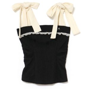 Summer and Mary Japanese Lace Trim Bow Tie Strap Camisole Top - Niche Design for Stylish Summer Looks