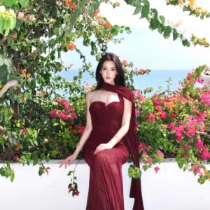 Summer Beach Vacation Strapless Mesh Dress for Women - High-End Bodycon Long Skirt with Ribbon Detail