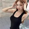 Summer Black Bodycon Tank Dress for Women - Sleeveless American Style, Slim-Fit Waist-Cinching Short Skirt, Polyester