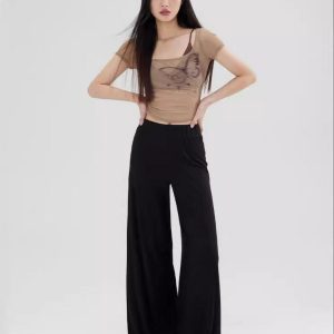 Summer Butterfly Print Mesh Camisole and Short-Sleeve T-Shirt Women's Two-Piece Set - Trendy Niche Style for Y2K Fashion
