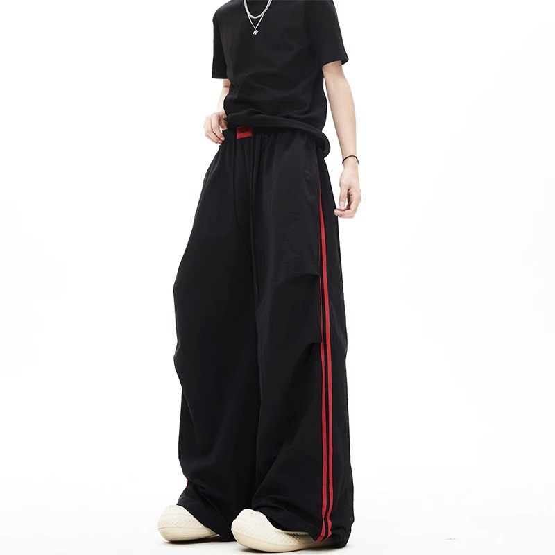 Summer Cargo Pants for Men and Women, Quick-Dry Color-Blocking Striped Wide-Leg Style, Retro American Casual Fashion