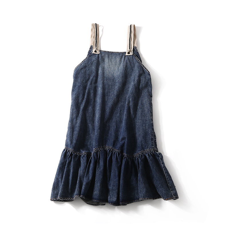 Summer Floral Round Neck T-Shirt and Ruffled Hem Denim Dress Two-Piece Set for Women - European Style, Casual Chic