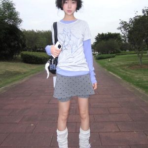 Summer Gray Polka Dot Fake Two-Piece Sports Skirt for Women, Low-Waist Elastic Slim-Fit Yoga Shorts Skirt