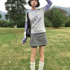 Summer Gray Polka Dot Fake Two-Piece Sports Skirt for Women, Low-Waist Elastic Slim-Fit Yoga Shorts Skirt