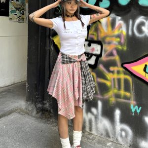 Summer Mini Skirt - Vintage Plaid A-Line with Tie-Up Detail, Slim Fit for a Trendy 90s Inspired Look