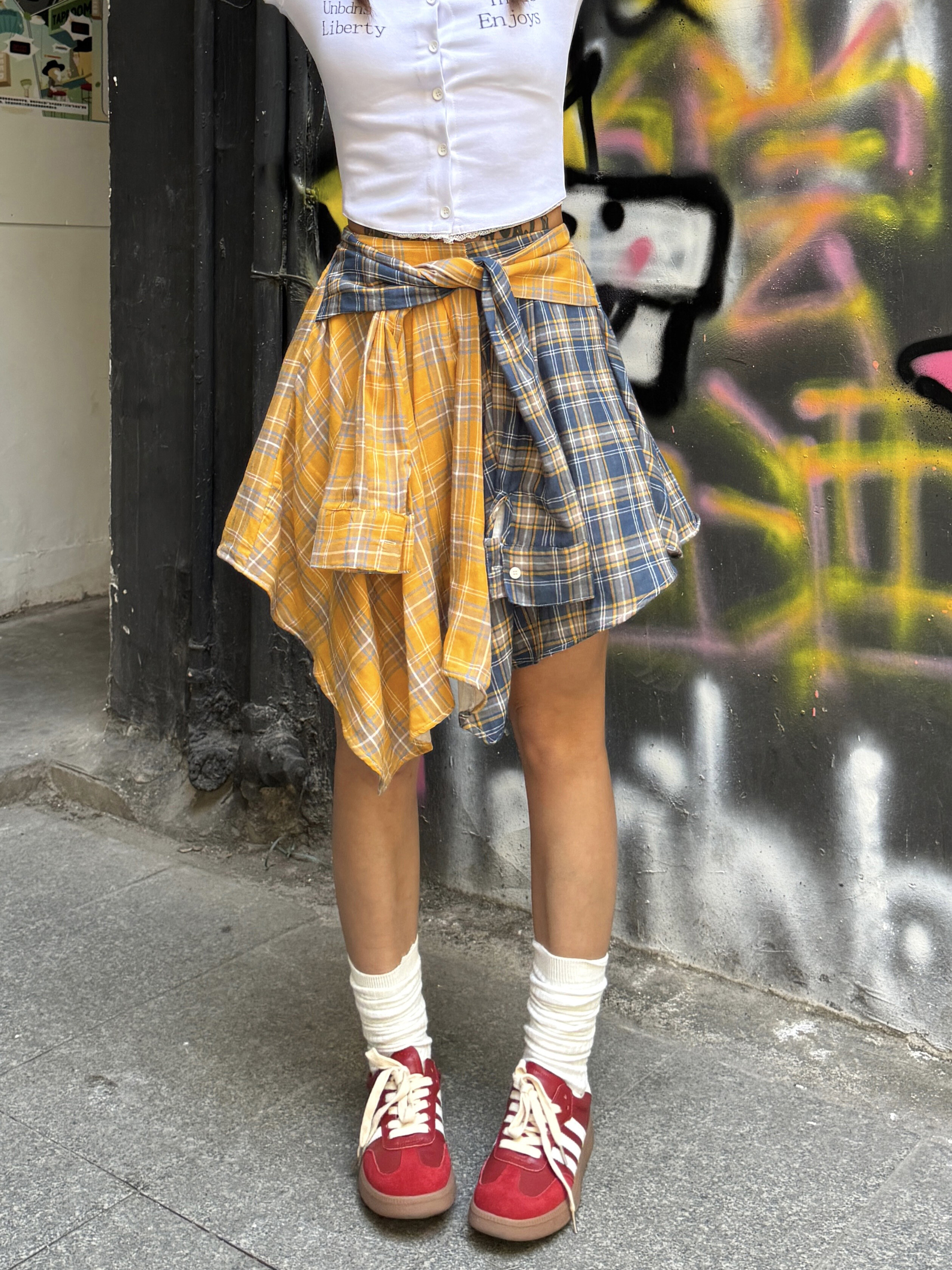 Summer Mini Skirt - Vintage Plaid A-Line with Tie-Up Detail, Slim Fit for a Trendy 90s Inspired Look