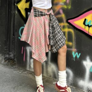 Summer Mini Skirt - Vintage Plaid A-Line with Tie-Up Detail, Slim Fit for a Trendy 90s Inspired Look