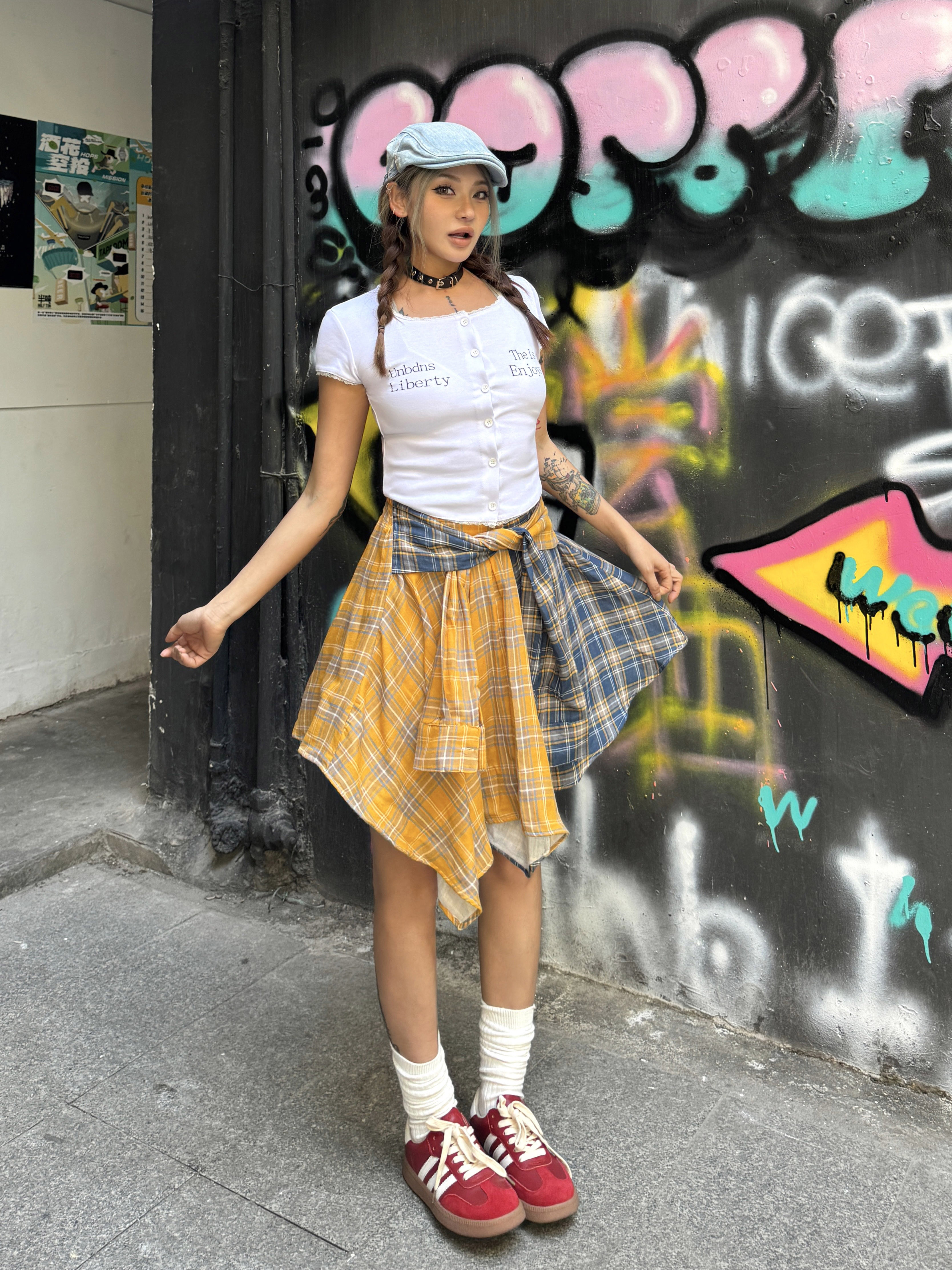 Summer Mini Skirt - Vintage Plaid A-Line with Tie-Up Detail, Slim Fit for a Trendy 90s Inspired Look