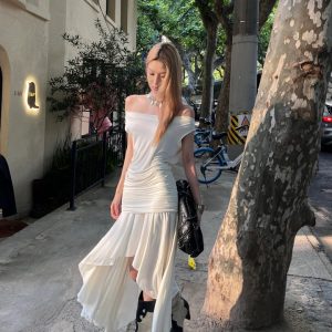 Summer Multi-Wear Pleated Backless Dress for Women - Waist-Cinching, Slimming Irregular Tank Style, Sexy 90s-Inspired Long Dress