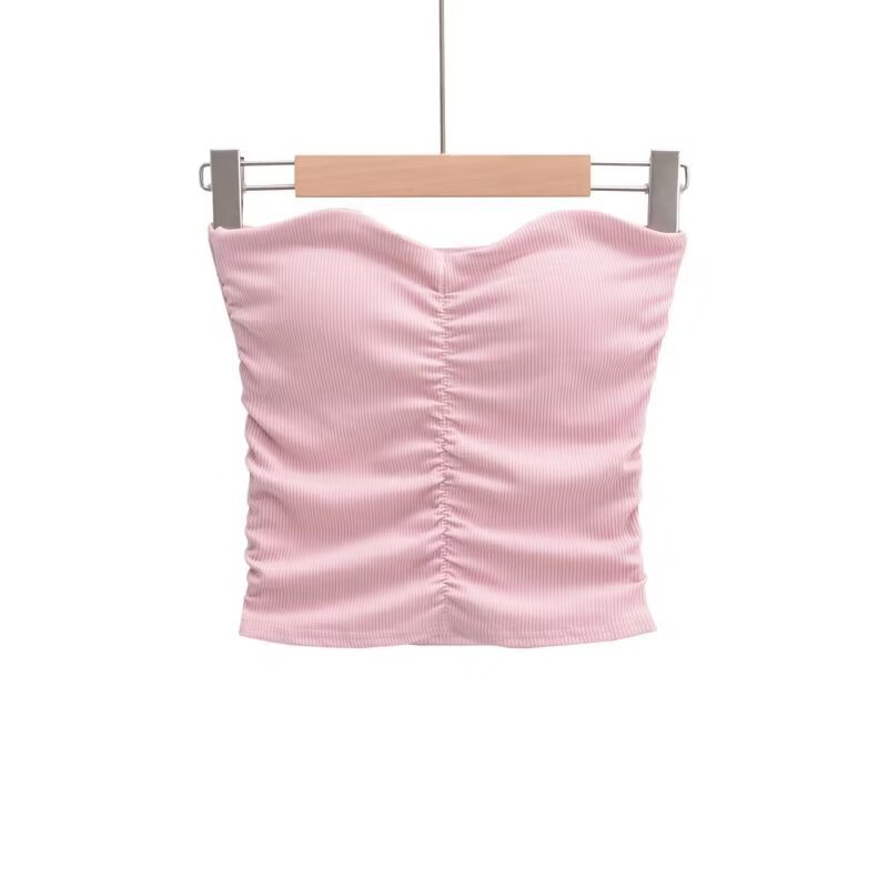 Summer Peach Heart Strapless Crop Top - Pleated Sweet Girl Style, Slim Fit, European & American Fashion