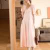 Summer Pink Loose Fit Dress for Women, Flattering Pleated Long Skirt, Perfect for Petite Figures, Goddess-Like Style