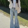 Summer Retro Light-Colored Flared Jeans for Women - Low-Waist Stretchy Wide-Leg Slim Straight Pants