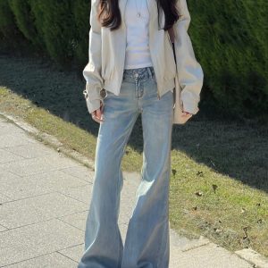 Summer Retro Light-Colored Flared Jeans for Women - Low-Waist Stretchy Wide-Leg Slim Straight Pants
