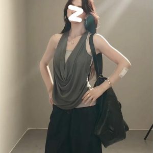 Summer Sexy Off-Shoulder Halter Tank Top for Women - Casual Slim Fit Sleeveless Inner Top for Y2K and 90s Style