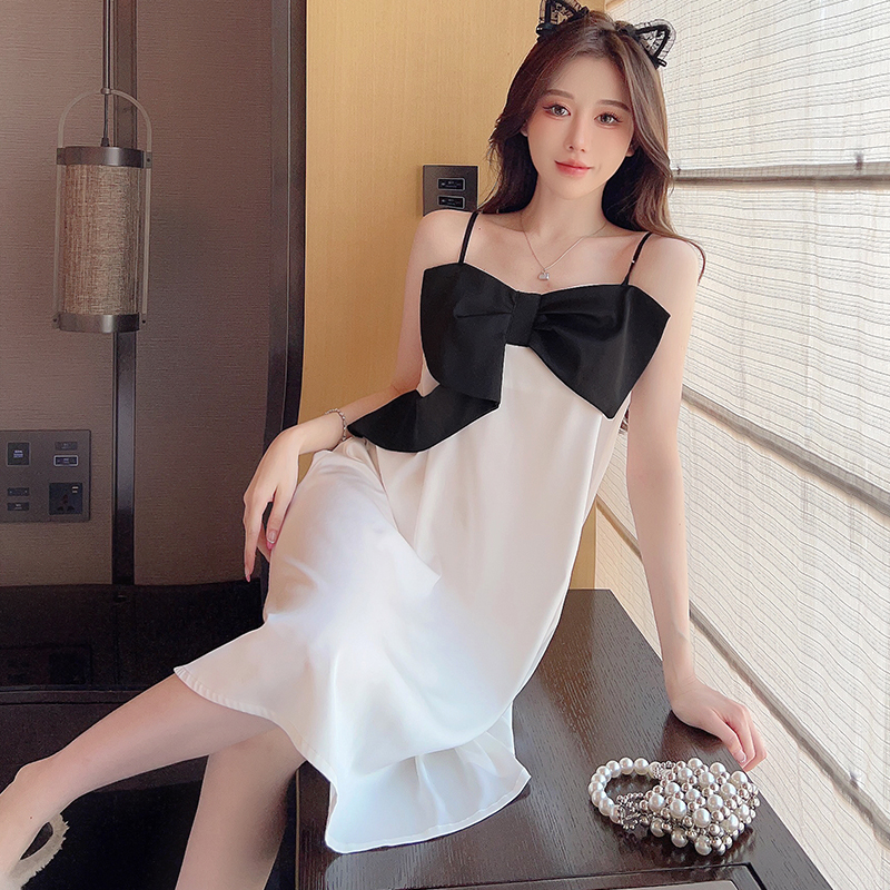 Summer Silk Nightgown for Women, Sexy Spaghetti Strap, Sweet Bow, Anti-Show-Through, Trendy Sleep Dress in Pure Desire Style