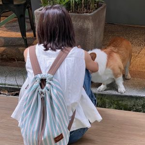 Summer Striped Drawstring Backpack - Canvas Large Capacity Versatile Bookbag for Travel and Daily Use