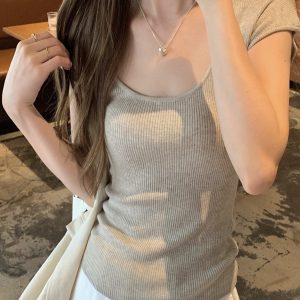 Summer Thin Ice Silk Big U-Neck Short-Sleeve Knitted Top – Unique Women's Fashion for Warm Weather