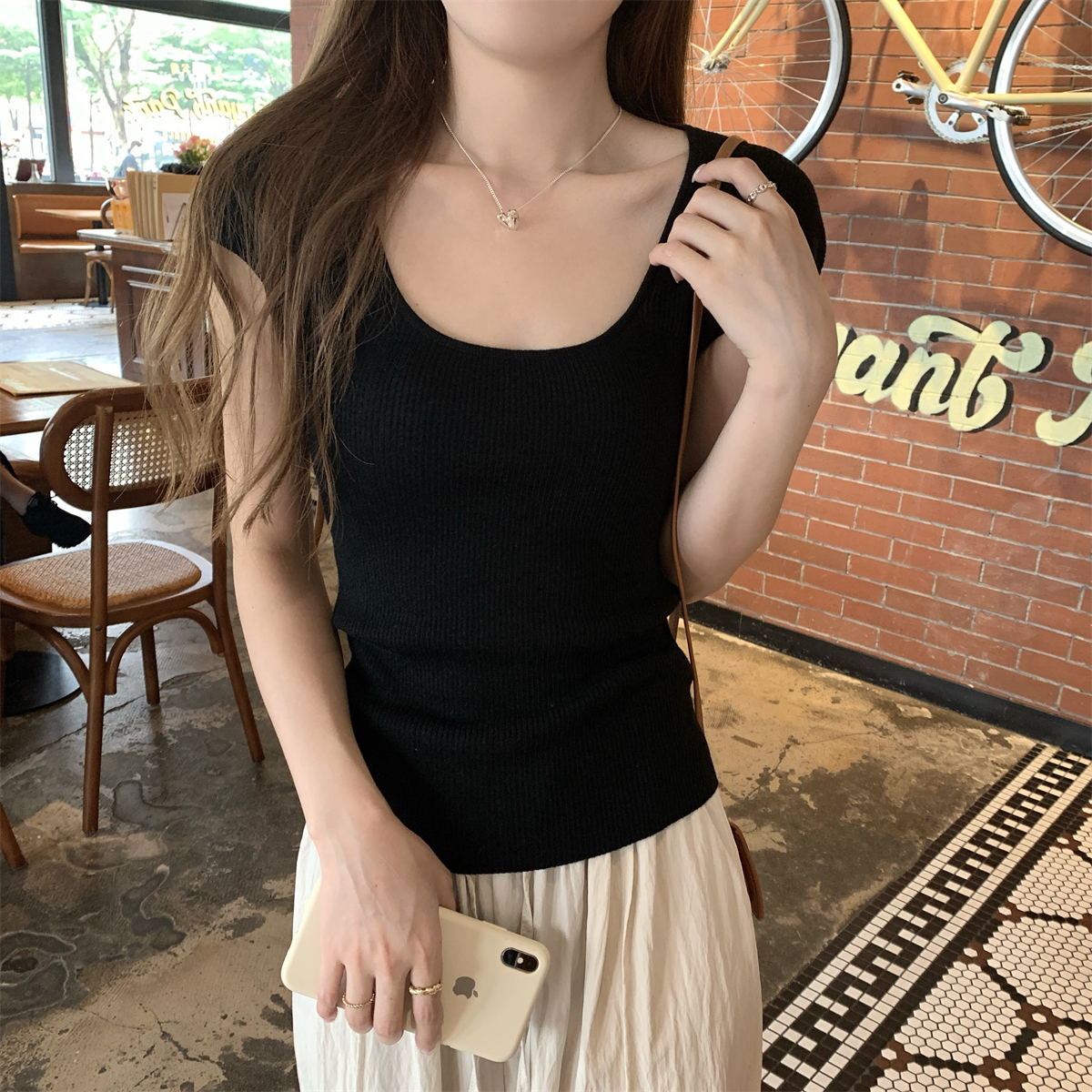 Summer Thin Ice Silk Big U-Neck Short-Sleeve Knitted Top – Unique Women's Fashion for Warm Weather