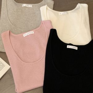 Summer Thin Ice Silk Big U-Neck Short-Sleeve Knitted Top – Unique Women's Fashion for Warm Weather