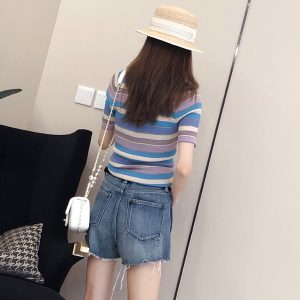 Summer Women's Casual Distressed Ripped Frayed Denim Shorts - Trendy Water-Washed European Style