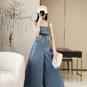 Summer Women's Wide-Leg Jumpsuit - Off-Shoulder, Hollow Twist Knot Design, Trendy Denim Fashion for European Style