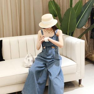Summer Women's Wide-Leg Jumpsuit - Off-Shoulder, Hollow Twist Knot Design, Trendy Denim Fashion for European Style