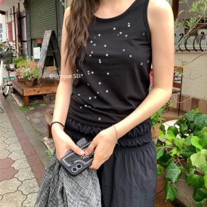 Summer Y2K Korean Style Star Dot Print Slim-Fit Casual Vest Top for Versatile Street Fashion